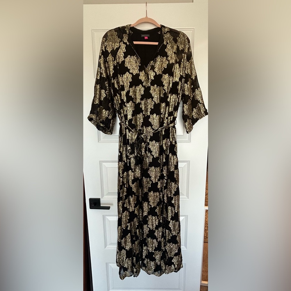 Vince Camuto Women's Metallic-Print 3/4-Sleeve Maxi Dress